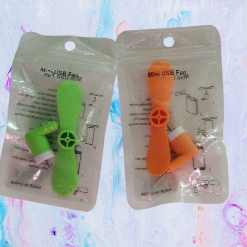 Mini USB Fans for Mobile Phone Bundle of 2 in Green and Orange